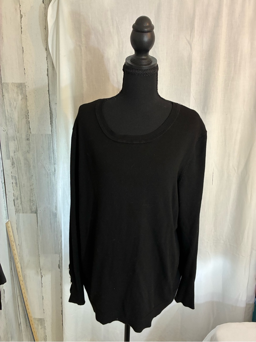 Women's Black Scoop Neck Sweater - Lightweight Layering Pullover